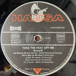 Винтажная виниловая пластинка LP Boney M Take The Heat Off Me (Germany 1976) Baby Do You Wanna Bump