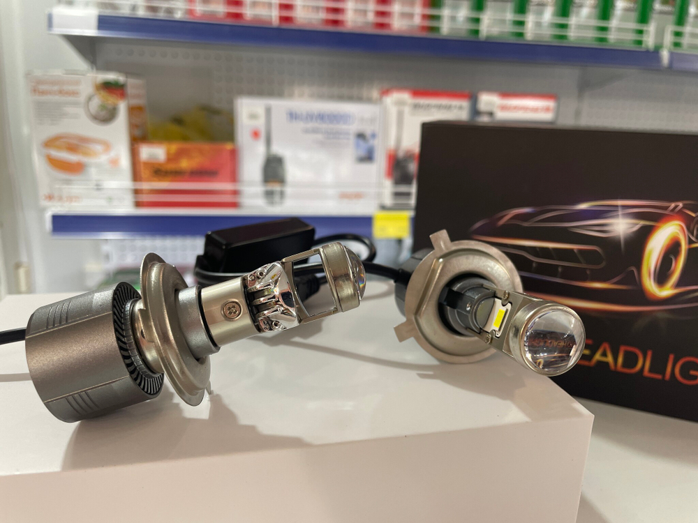 Светодиодные (H4, Мини, ЭКО) лампы Lenses AHL H4 6000lm 30W, линзы (A80 H4) 0.6 кг 20х14х6