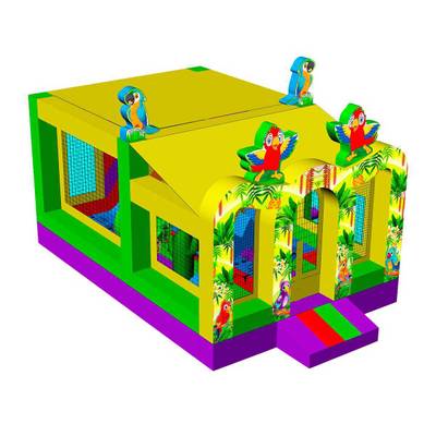 Коммерческий надувной батут «Попугаи и друзья» с крышей, 6x4x4 м