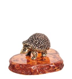 Народные промыслы AM- 281 Фигурка «Ежик на подставке» (латунь, янтарь)