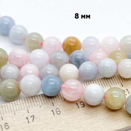 Берилл бусины, диаметр 8,5-8,7 мм, цена за 22-23 шт (1/2 нити)