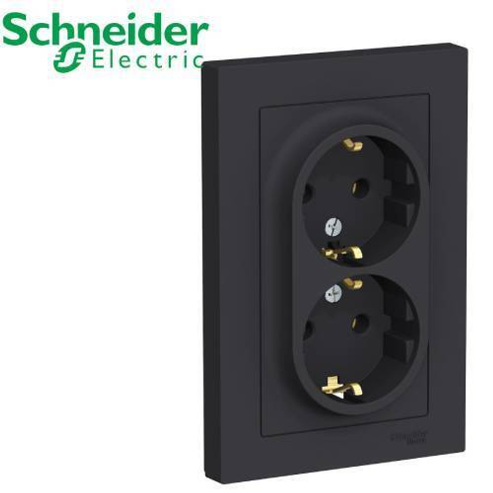 Розетка 2-я с/з (карбон) AtlasDesign Schneider ATN001024