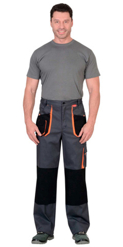 Брюки "МАНХЕТТЕН" т.серый с оранж. и черным тк. мех. стрейч пл. 250 г/кв.м