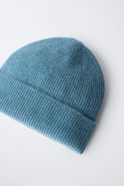 ZARA ШАПКА В РУБЧИК ИЗ 100% КАШЕМИРА, СИНИЙ МЕЛАНЖ