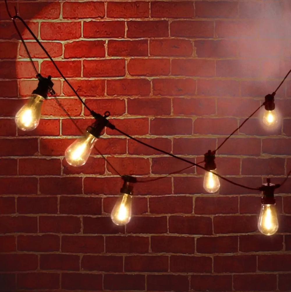 Гирлянда для улицы 5м 10 ламп LED «Filament» чёрный провод, 1 режим, 220V, IP-65, Теплый белый (возможность соединения)