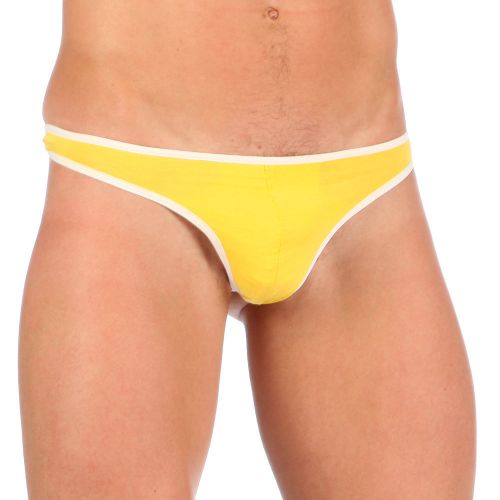 Мужские трусы стринги Van Baam желтые с белой окантовкой