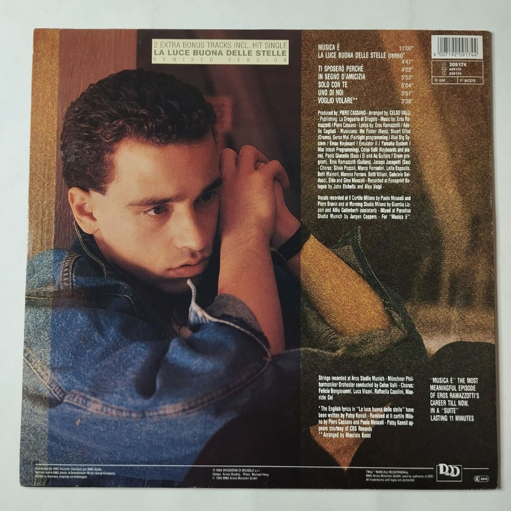 Винтажная виниловая пластинка LP Eros Ramazzotti Musica E (Germany 1988) Uno Di Noi