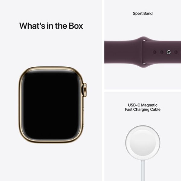 Умные часы Apple Watch Series 7 GPS + Cellular 45mm Gold Stainless Steel with Milanese Loop, Dark Cherry Sport Band (MKJF3, MKJX3)