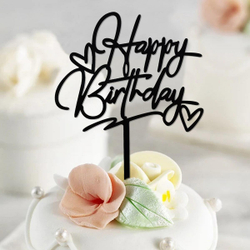Топпер Happy Birthday черный с сердечками