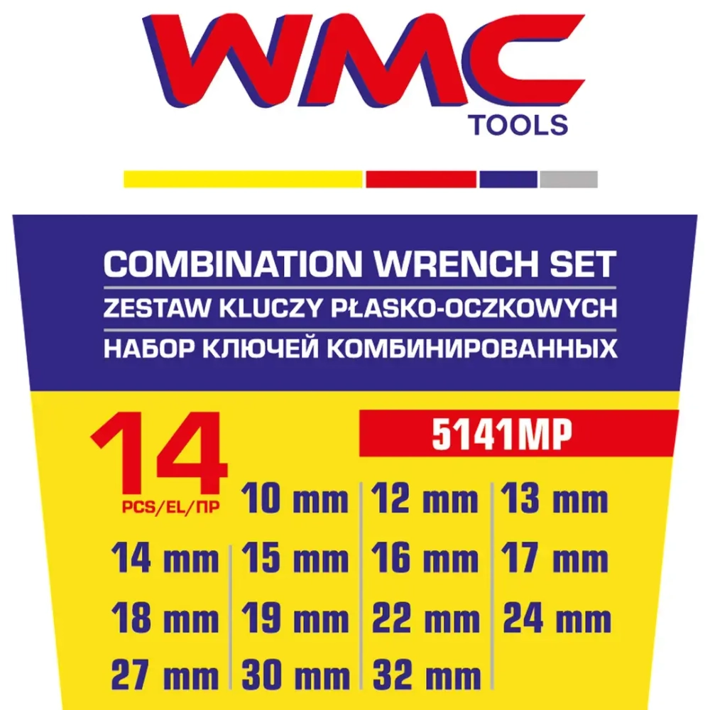 Набор ключей комбинированных 14пр. (10, 12-19, 22, 24, 27, 30, 32мм),в пластиковом держателе WMC TOOLS WMC-5141MP