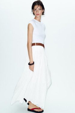 ZARA ЮБКА МИДИ С РЕМНЕМ, БЕЛЫЙ