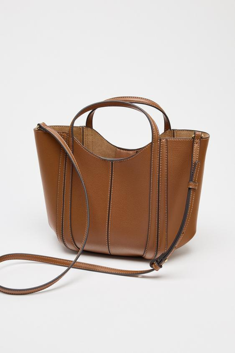 ZARA НЕБОЛЬШАЯ СУМКА С ДЕКОРАТИВНОЙ СТРОЧКОЙ, ТЕМНЫЙ РЫЖЕВАТО-КОРИЧНЕВЫЙ