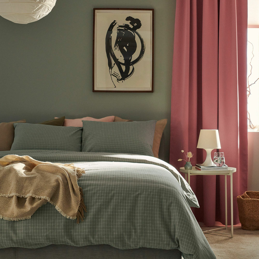 Комплект постельного белья IKEA AKERFIBBLA (ОКЕРФИББЛА), Двуспальный, Хари в клетку, 240x220, 50x80 см