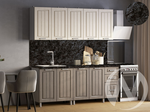 Кухня Лаура 2.0м (корпус белый/клен кремовый; клен серый) 26мм кастилло темный