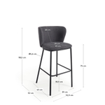 Ciselia Барный стул из темно-серой синели и черной стали 75 см