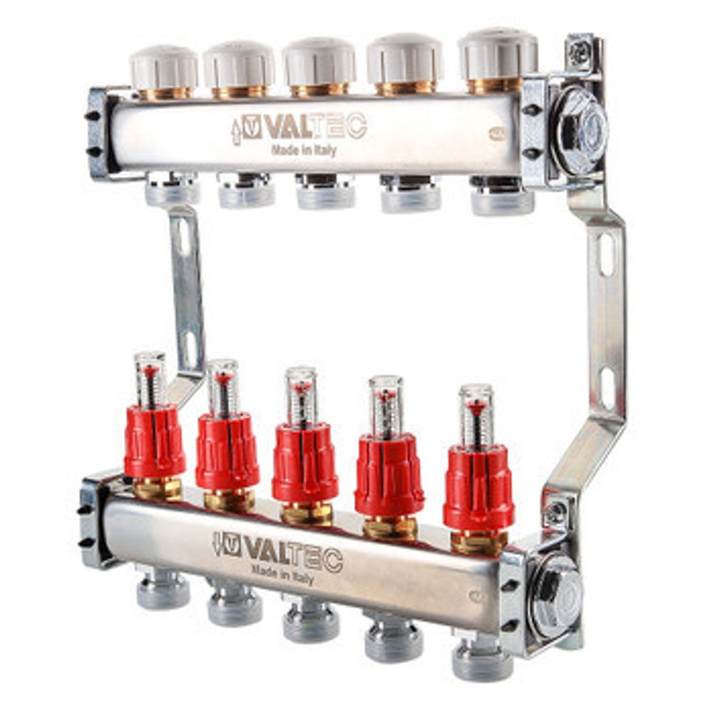 Коллекторная группа Valtec 1" евроконус 3/4" на 10 выходов с расходомерами