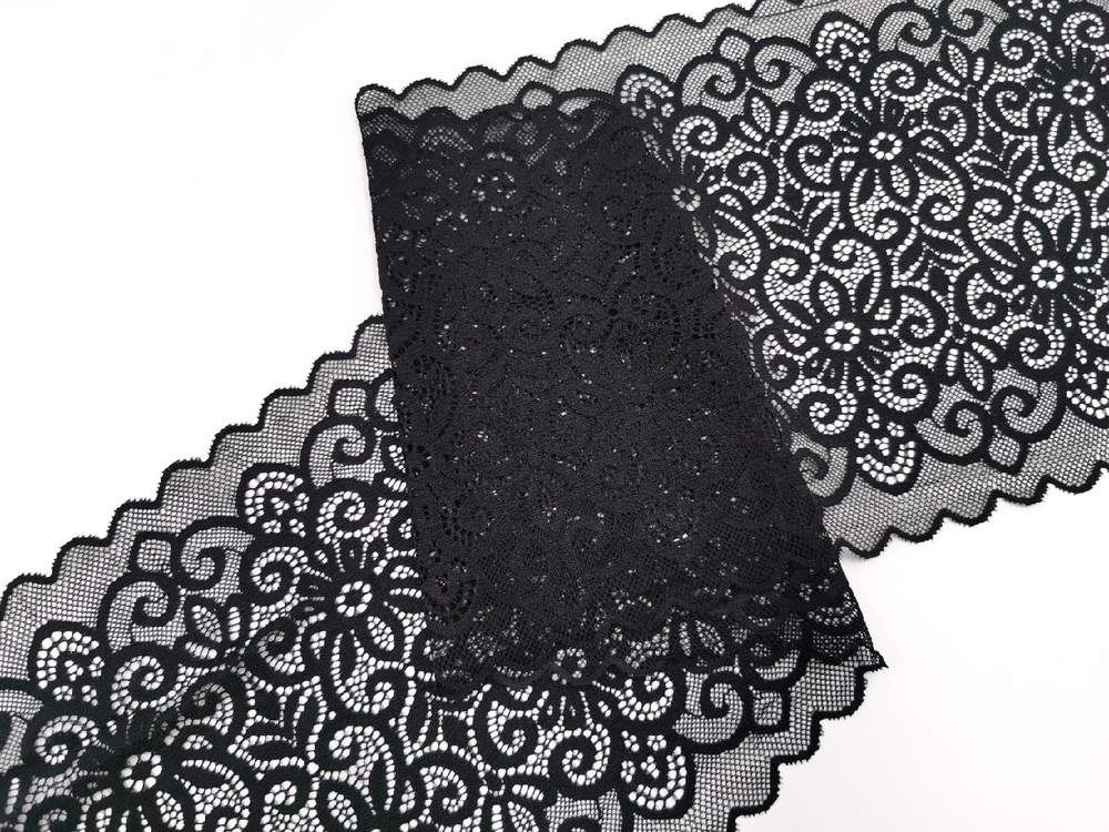 Эластичное кружево, 22см, черное (Арт: EK-2752), м