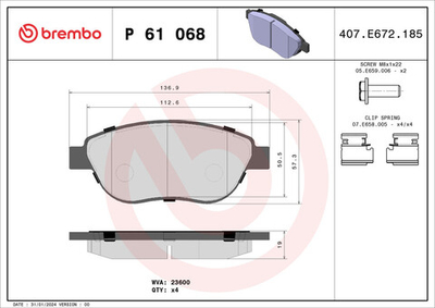 BREMBO - P61068-BRB - Brake Pad Set, disc brake
