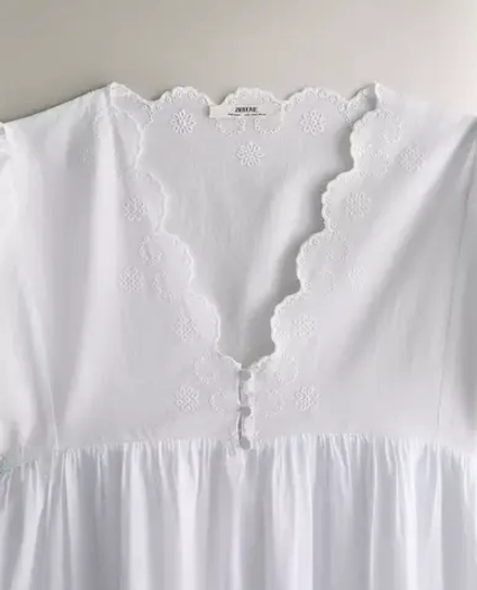 ZARA HOME НОЧНАЯ РУБАШКА С КОРОТКИМ РУКАВОМ, БЕЛЫЙ