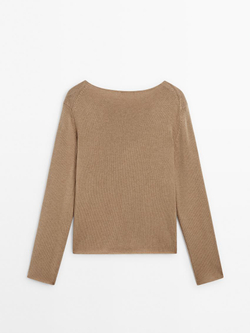 Massimo Dutti Свитер из тонкой шерсти с окантовкой, цвет верблюжьей шерсти