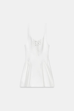 ZARA МИНИ-ПЛАТЬЕ СО ШНУРОВКОЙ И ОБЪЕМНЫМ ПОДОЛОМ, БЕЛЫЙ