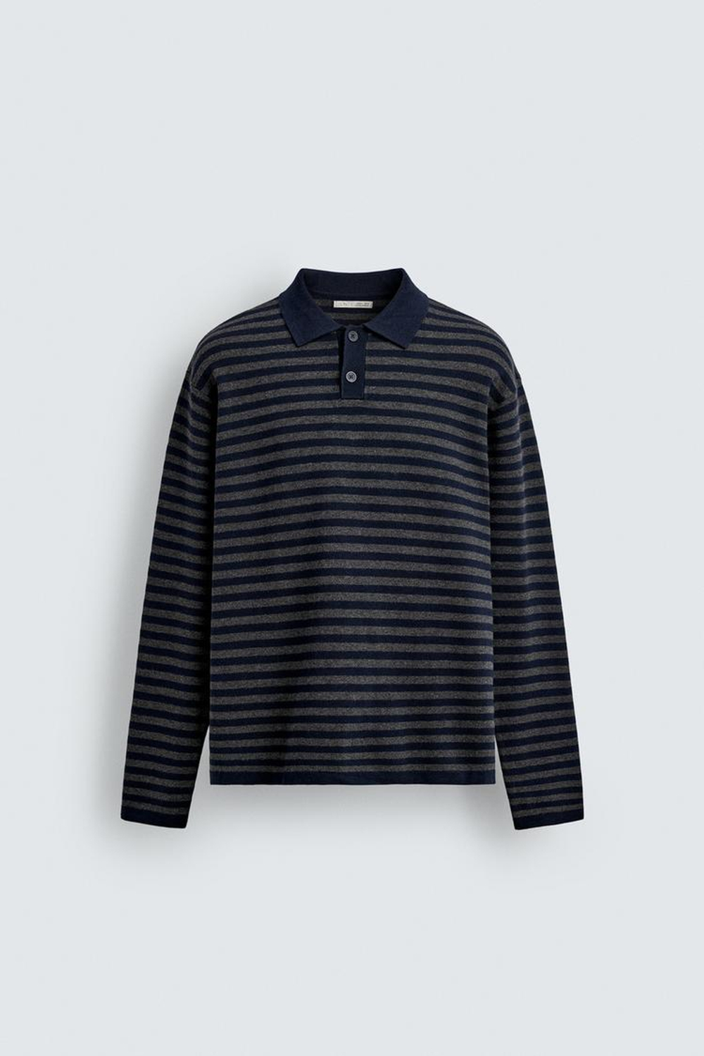 ZARA МЯГКОЕ ТРИКОТАЖНОЕ ПОЛО, СЕРЫЙ/СИНИЙ