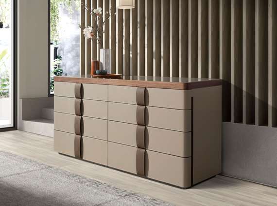 Комод 7203 из кожи, ореха и полированной стали