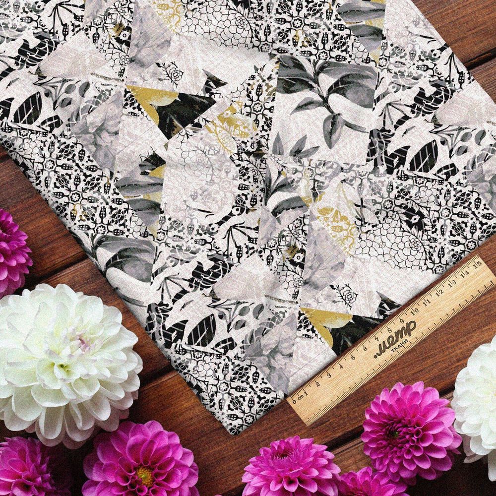 Ткань оксфорд 600 абстрактные ромбы с листьями