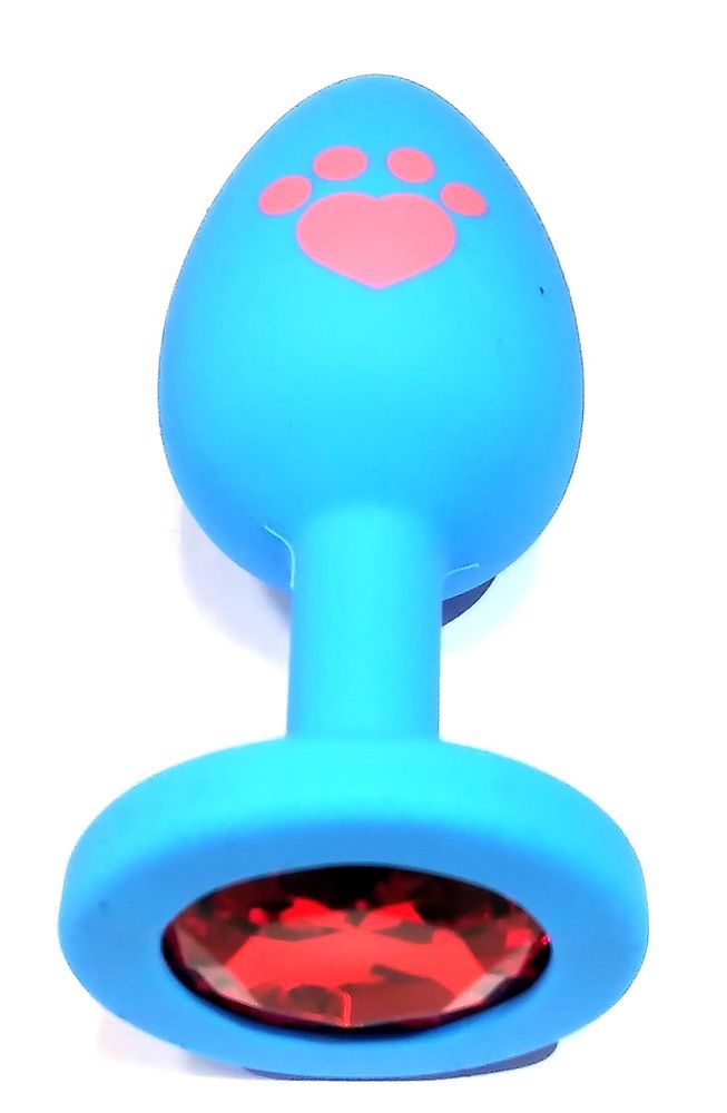 Анальная втулка голубая с рисунком лапа small кристалл красный 7 см