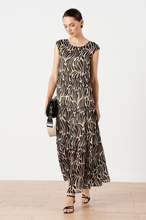 51671 Платье женское (черно-бежевый принт)