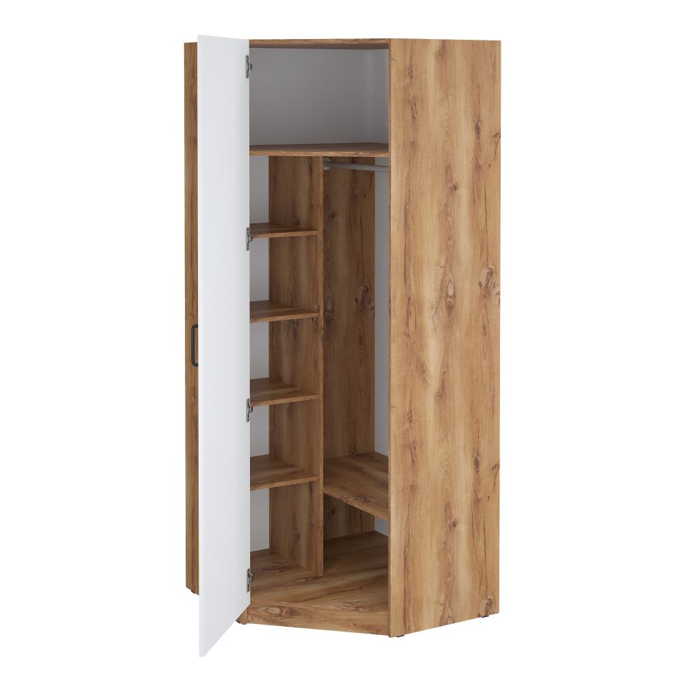 Шкаф гардеробный угловой 900 Сеул (дуб кельтик/белый), МФ 1+1