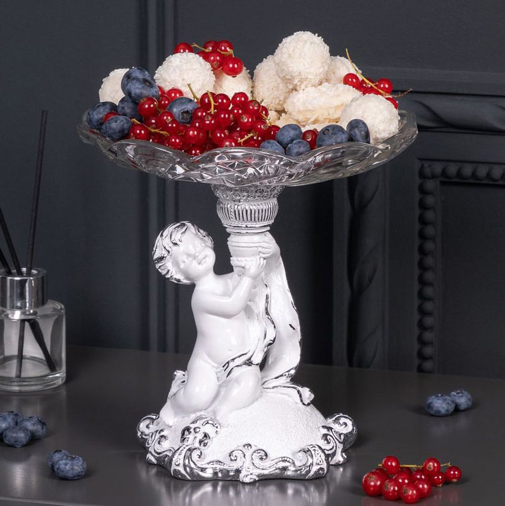 Фруктовница-конфетница Эдем со стеклянной чашей Серебро