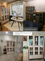 Шкаф витрина Бритта трехдверный, натуральный цвет, с полками, массив сосны, 186х113х32