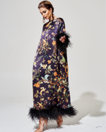 Платье из 100% шелка с перьями страуса