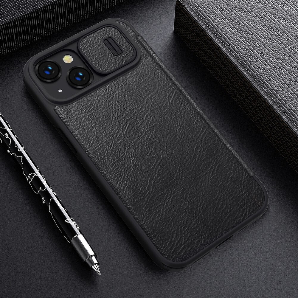 Кожаный чехол-книжка Nillkin Leather Qin Pro c защитой камеры для iPhone 14 Plus