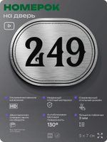 Номерок на дверь квартиры 249, для кабинета, офиса, шильдик 9 х 7 см, серебристый, Айдентика Технолоджи