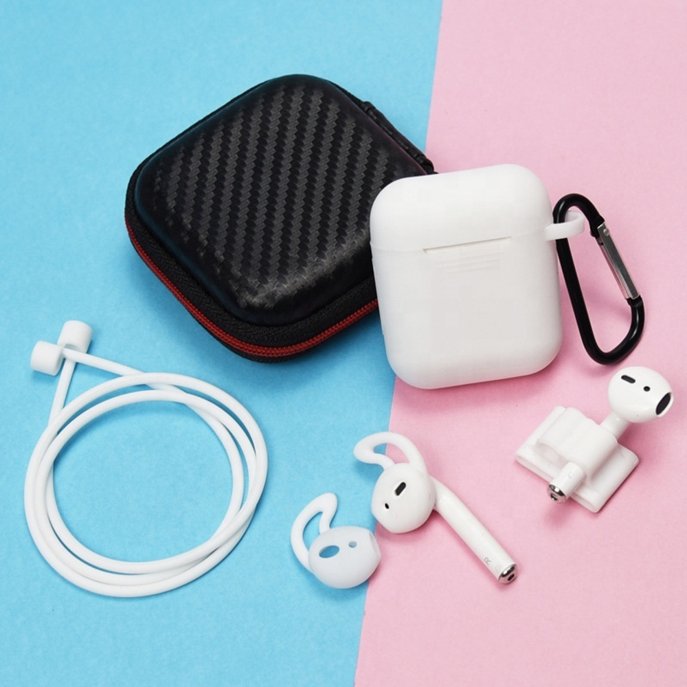 Защитный кейс 6в1 с чехлом белого цвета для наушников AirPods Pro, с карабином, ремешок, держатель для наушников