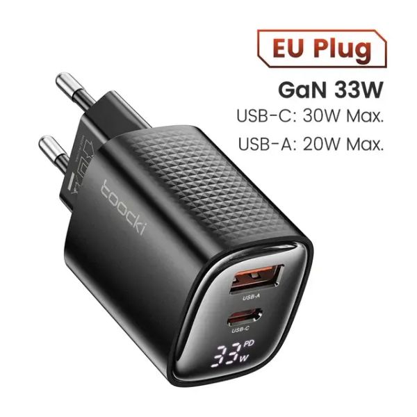 Адаптер питания Toocki 33Вт (Type-C + USB-A) Черный