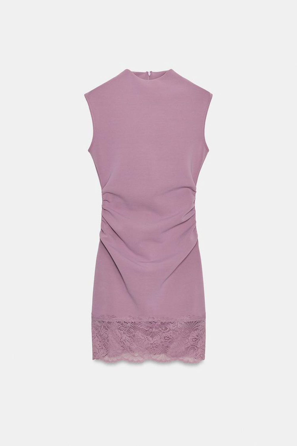 ZARA КОРОТКОЕ ПЛАТЬЕ ИЗ ЭЛАСТИЧНОЙ ТКАНИ С КРУЖЕВОМ, РОЗОВЫЙ/ЛИЛОВЫЙ