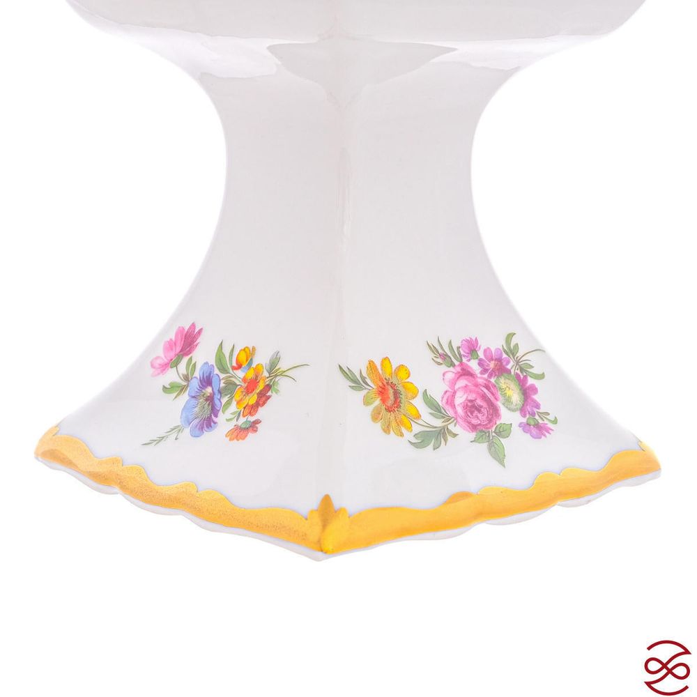 Салатник квадратный на ножке Queen's Crown Мейсенский букет 21см