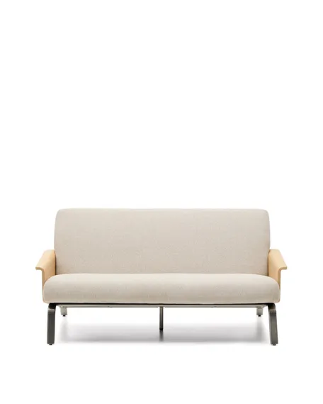 Двухместный диван Amsen, бежевый с подлокотниками из шпона дуба