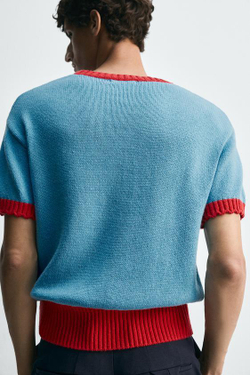 ZARA HARRY LAMBERT X DISNEY ТРИКОТАЖНАЯ ФУТБОЛКА С КОНТРАСТНОЙ ОТДЕЛКОЙ, СИНИЙ