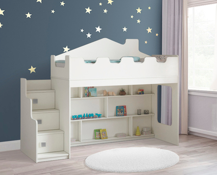 Кровать-домик чердак КарИВи Л-Д43.3.1 Белый