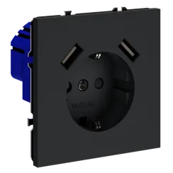 Розетка встраиваемая VOLTUM S70 с заземлением и защитными шторками, 16А, с USB, A+A, (графит) vls040407