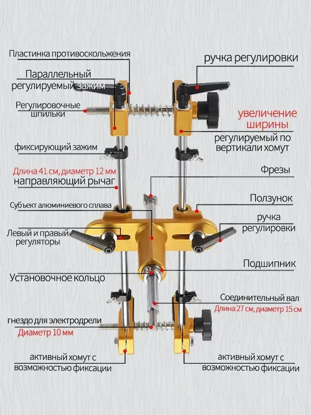 Кондуктор для врезки дверных замков 3 фрез / Шаблон для врезки дверных замков, ручек, личинок / комплект 8 предметов + кейс