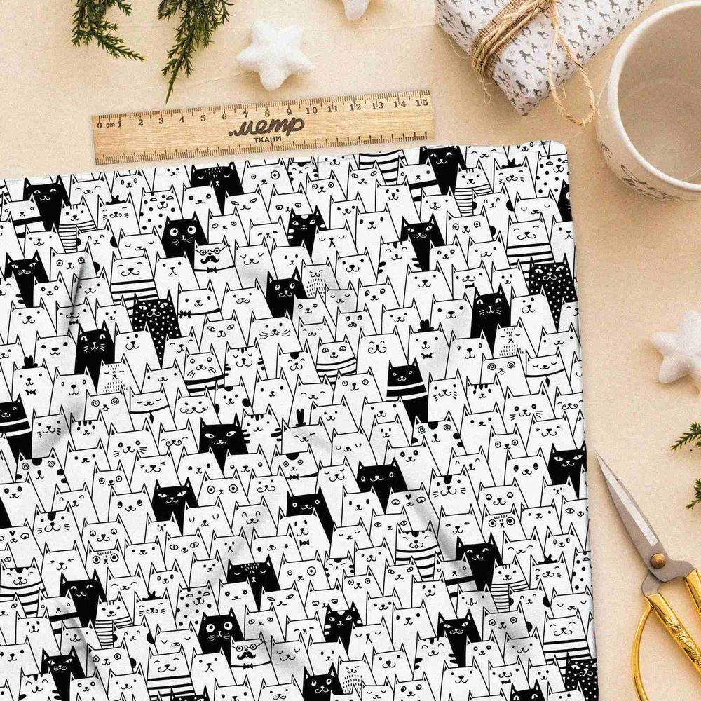 Ткань шифон толпа котов