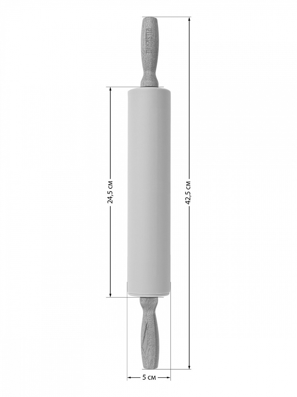 Скалка DeNASTIA с деревянной ручкой 42,5x24,5x5, силикон+акация, серый