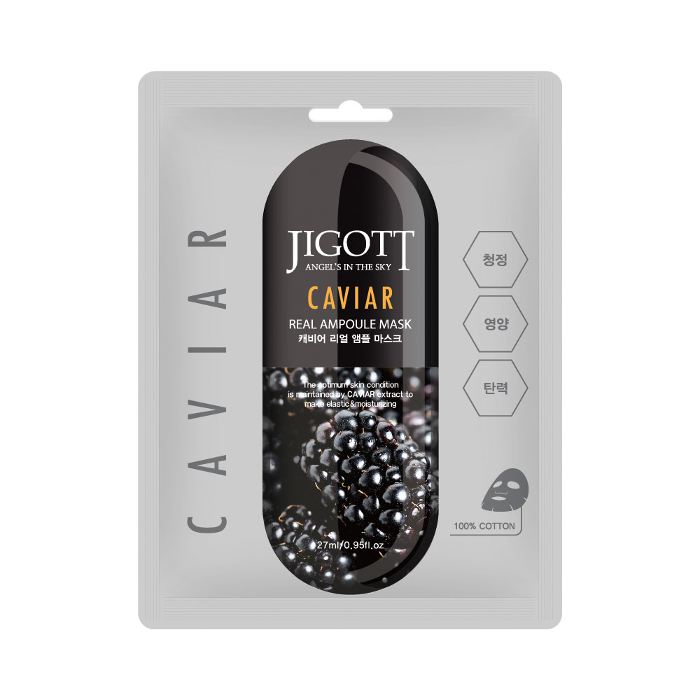 Тканевая маска для лица Икра JIGOTT CAVIAR Real Ampoule Mask, 27 мл.