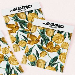 Ткань поплин акварельные желтые тюльпаны