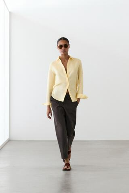 Massimo Dutti Зауженные брюки из смесового льна, пестро-коричневый